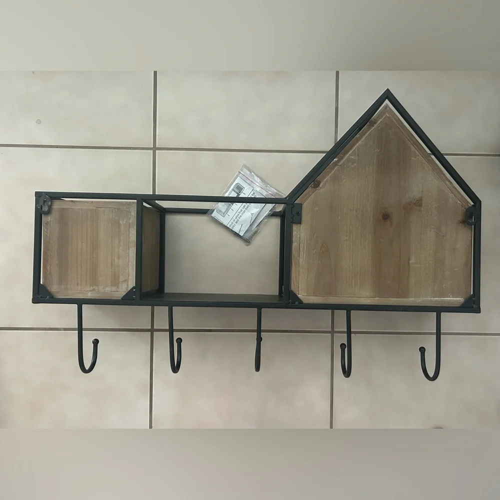 Cost Plus World Market Geometric Black and Brown Wall Shelf